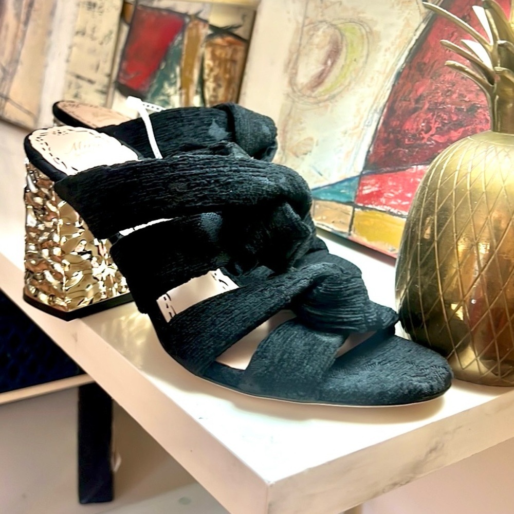 NWT,Marchesa, Muse by Marchesa Iris Printed Velvet Knotted Dress Heels,Size 10 - Picture 5 of 6